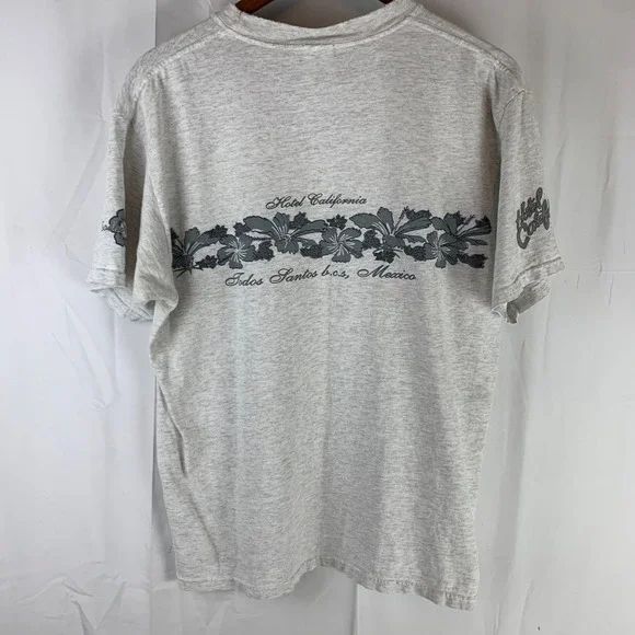 Hotel California Todos Santos Mexico T-Shirt Mens L Grey Floral Graphic Thrashed - Picture 11 of 12